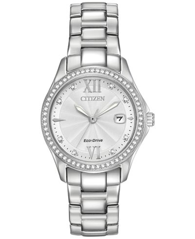 Citizen Eco-Drive Women's Silhouette Crystal Jewelry Stainless Steel Bracelet Watch 30mm FE1140-86A, A Macy's Exclusive