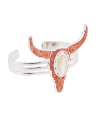 Longhorn Orange Sponge Coral Silver Cuff Bracelet