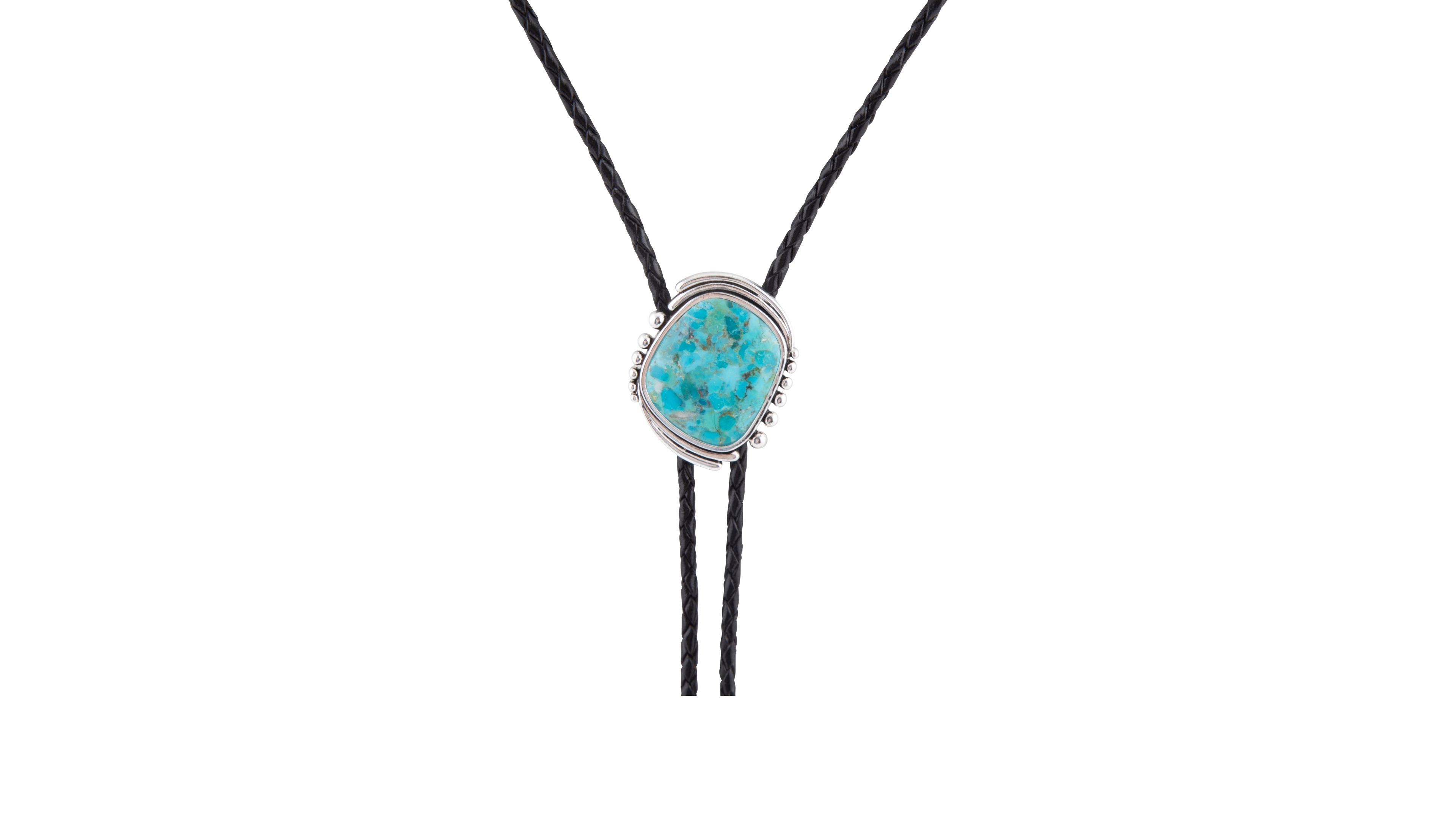 Barse Rawlins Blue Turquoise Black Leather Silver Bolo Necklace
