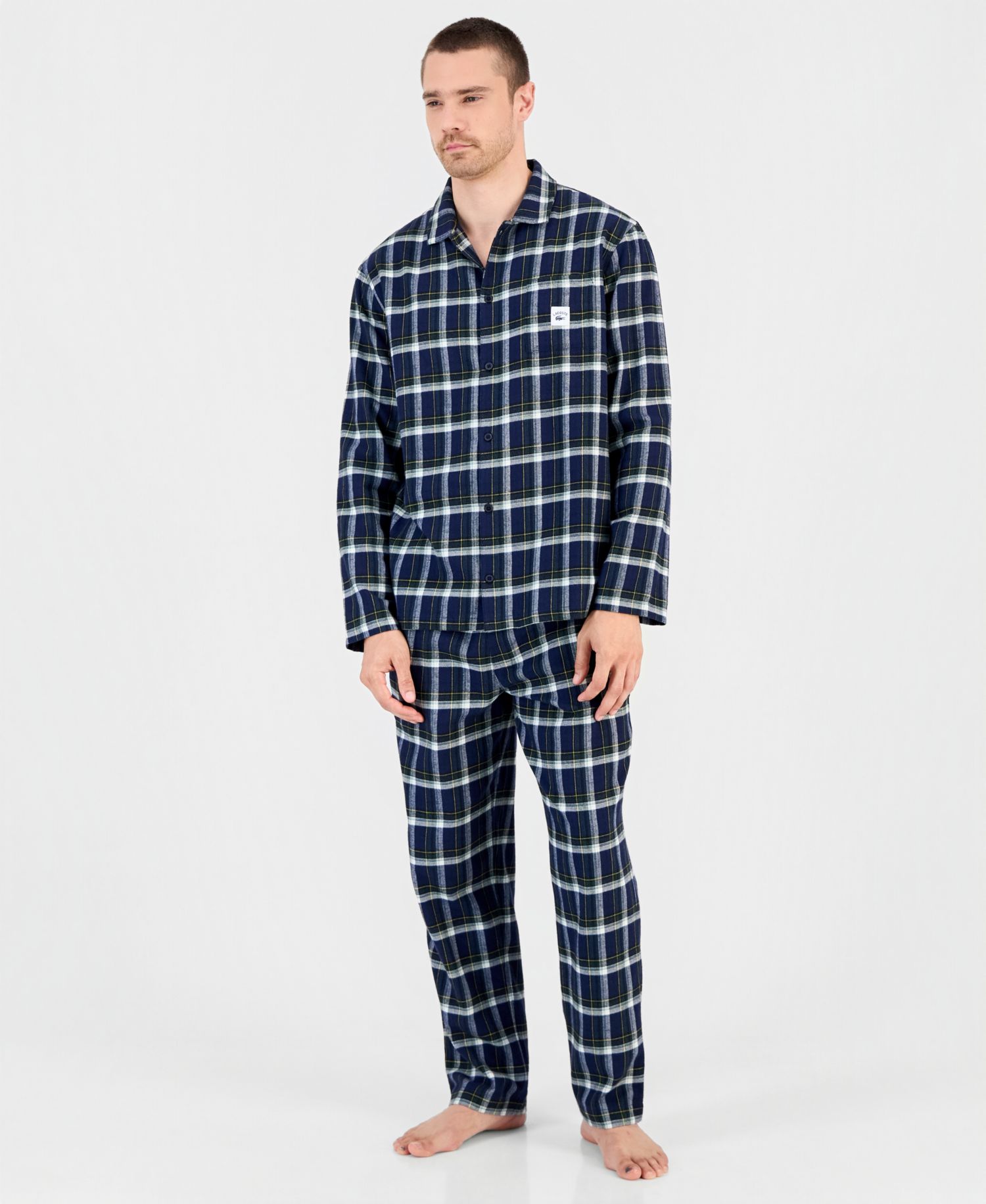 Men's Flannel Plaid Button-Front Top and Pajama Pants, 2-Piece Set