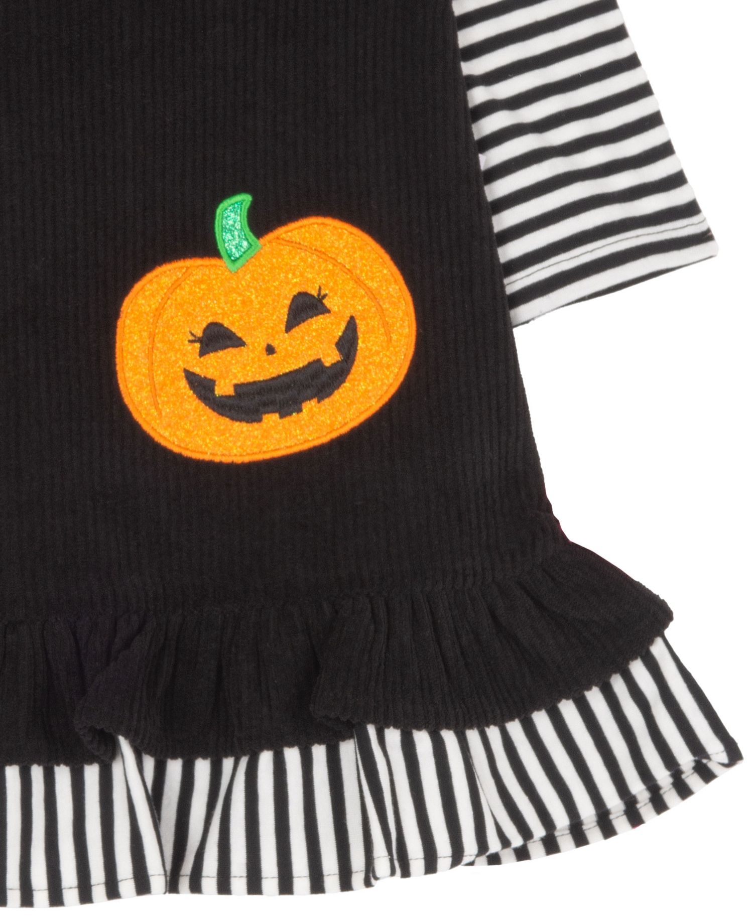 Baby Girls' Black Pumpkin Applique with Striped Jumper and Long-Sleeve Top, 2-Piece Set