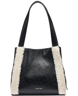Masie Faux Leather and Sherpa-Trim Medium Tote