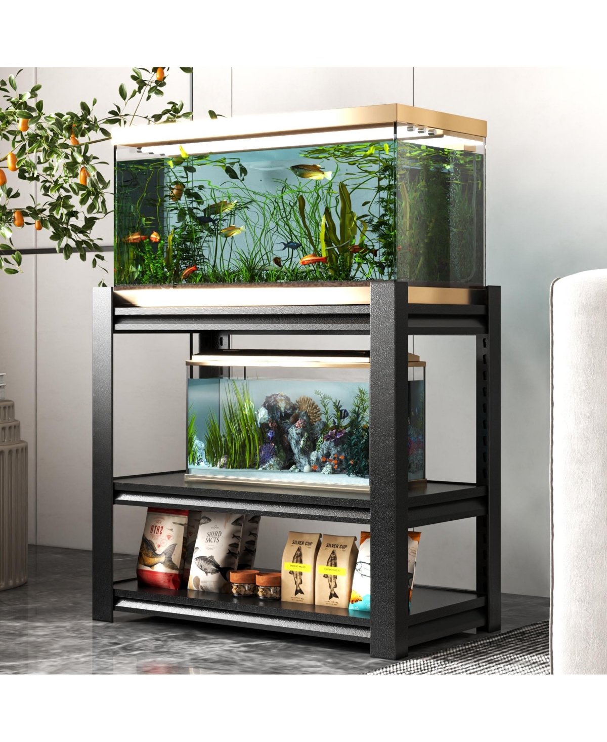 Boyel Living Fish Tank Stand 34 Inch Heavy Duty Steel 3 Tier Adjustable Shelves 660lb