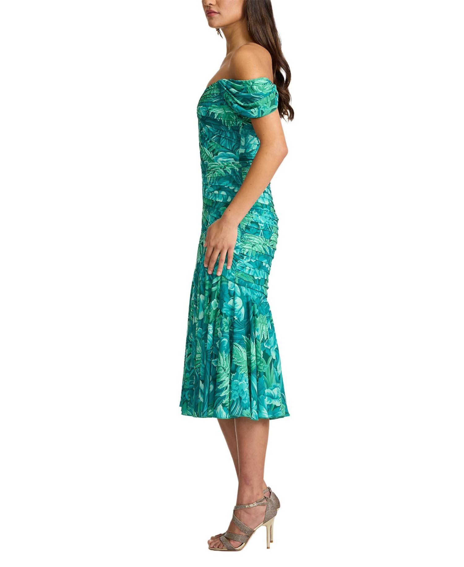 Women's Cabbie Foliage-Print Off-the-Shoulder Sweetheart Midi Dress