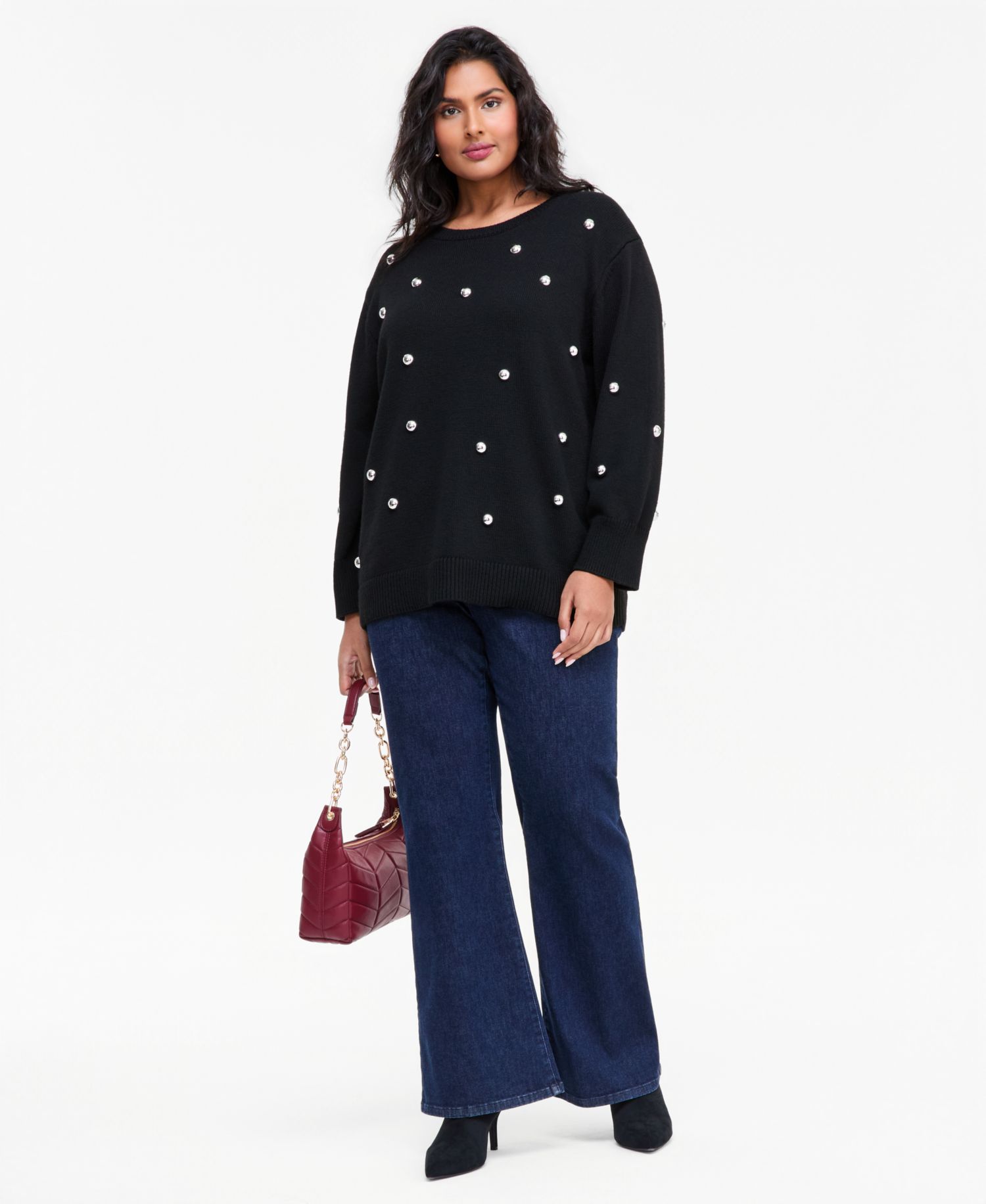 Plus Size Crewneck Grommet Sweater