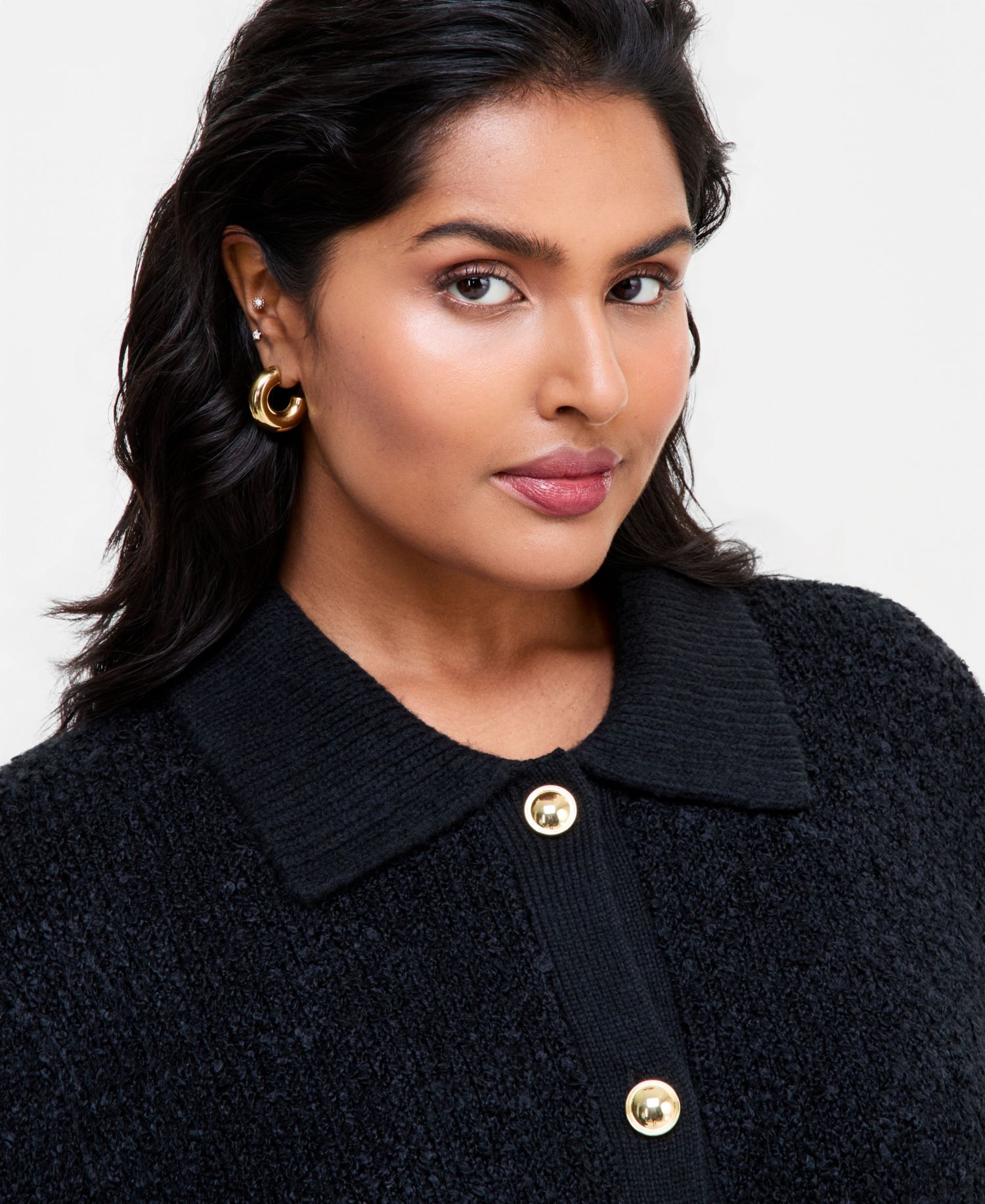 Plus Size Boucl&eacute; Long-Sleeve Cardigan