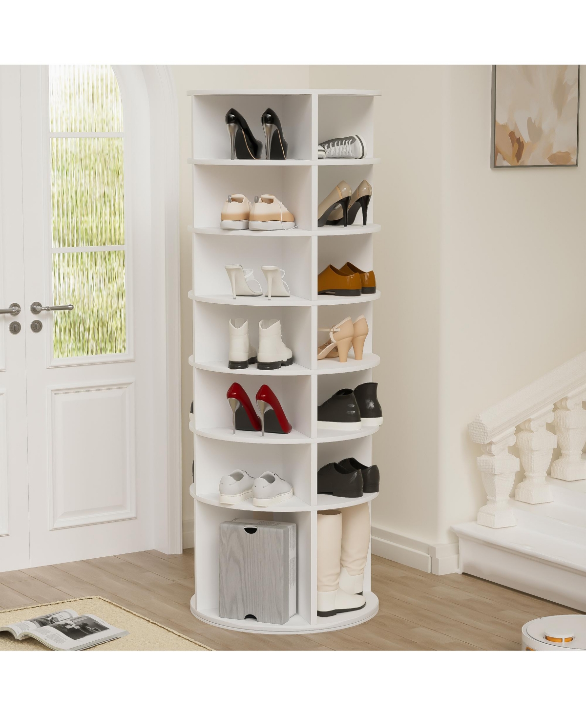 Flynama 7 Tier 360 Degree Rotating Shoe Rack Tower Large Capacity Free Standing Shoe Organizer