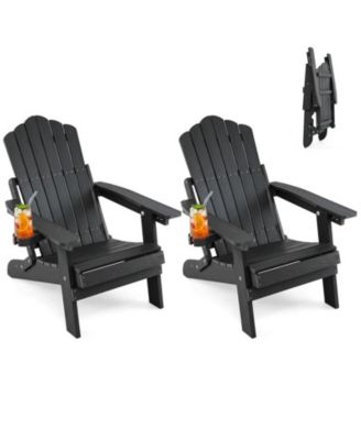 Set of 2 Outdoor Folding Adirondack Chairs with Cup Holder and 5-Level Backrest