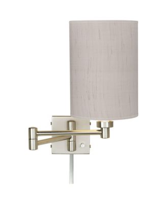 Modern Swing Arm Wall Lamp Cord Cover Brushed Nickel Plug-In Light Fixture Linen Cylinder Shade Bedroom