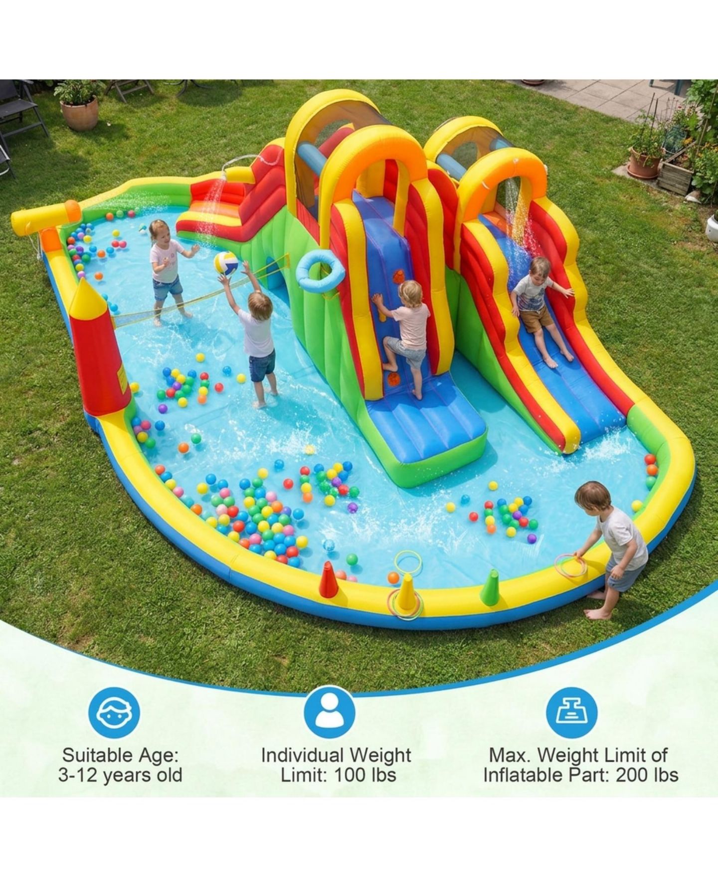 Детские игрушки HONGGE 8-in-1 Giant Inflatable Bounce House with 2 Long Slides, 420D Oxford Cloth, Up to 200 lbs, Ages 3-12, цвет: Синий — фото 9