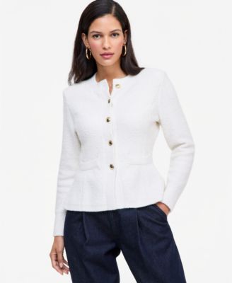 Women's Boucle Peplum Crewneck Cardigan
