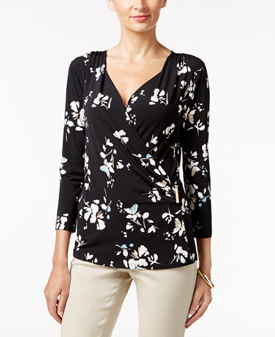 Charter Club Geo-Print Faux-Wrap Top, Only at Macy's