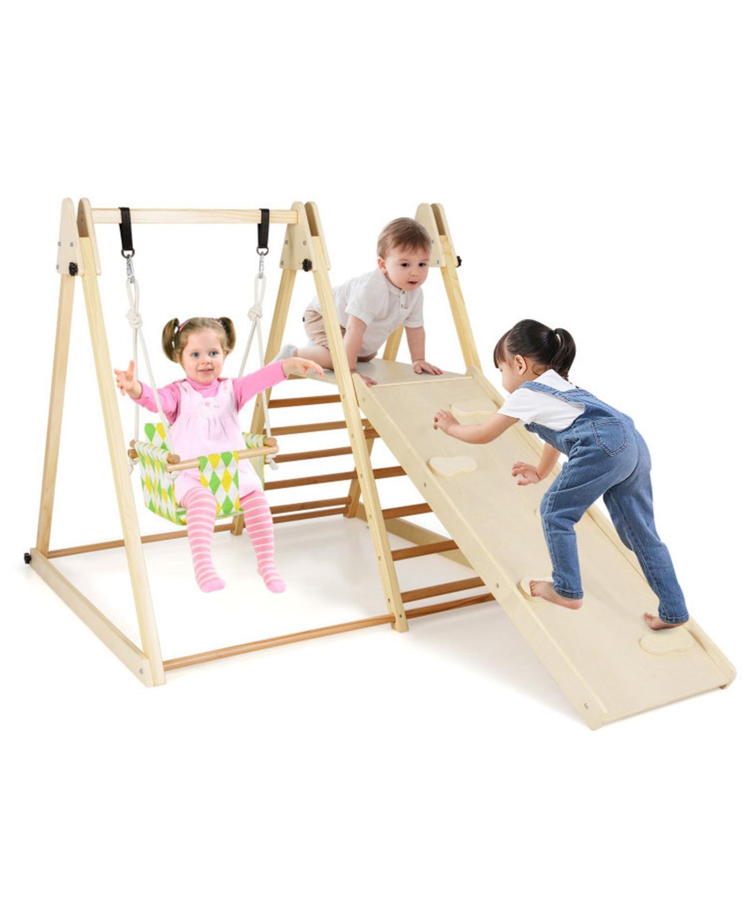 Ages 1+ 4-in-1 Wooden Indoor Jungle Gym