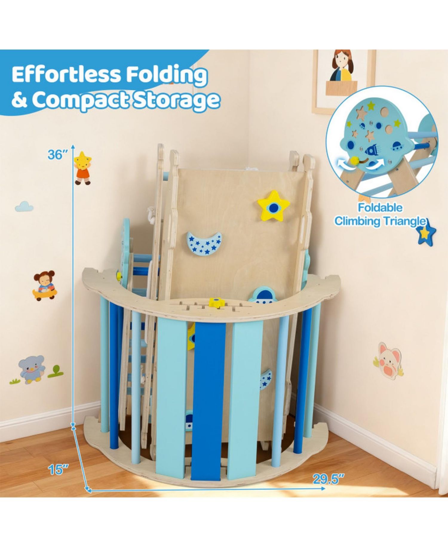 8-in-1 Foldable Pikler Triangle Montessori Anti-Tip Climbing Set