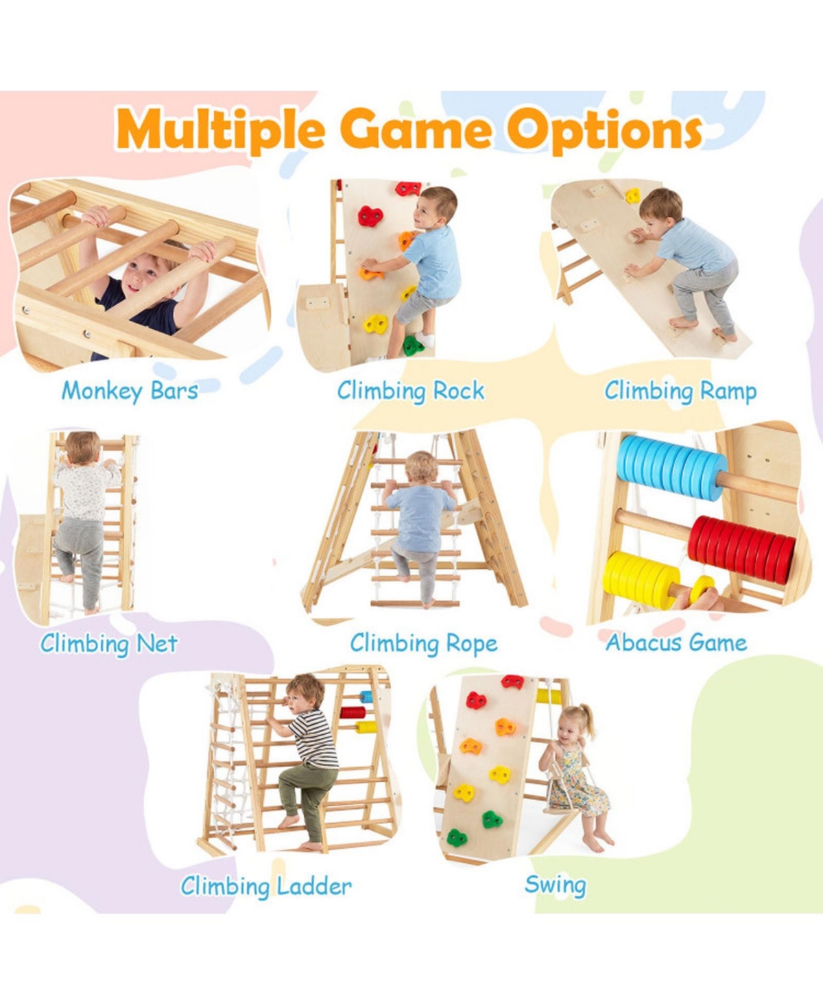 Hongge Ages 3+ 8-in-1 Foldable Wooden Indoor Jungle Gym