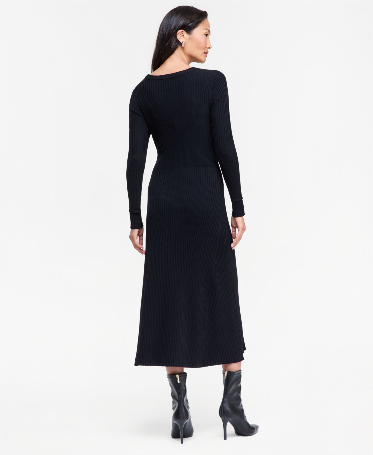 Women's Crewneck Ribbed Long-Sleeve Sweater Dress