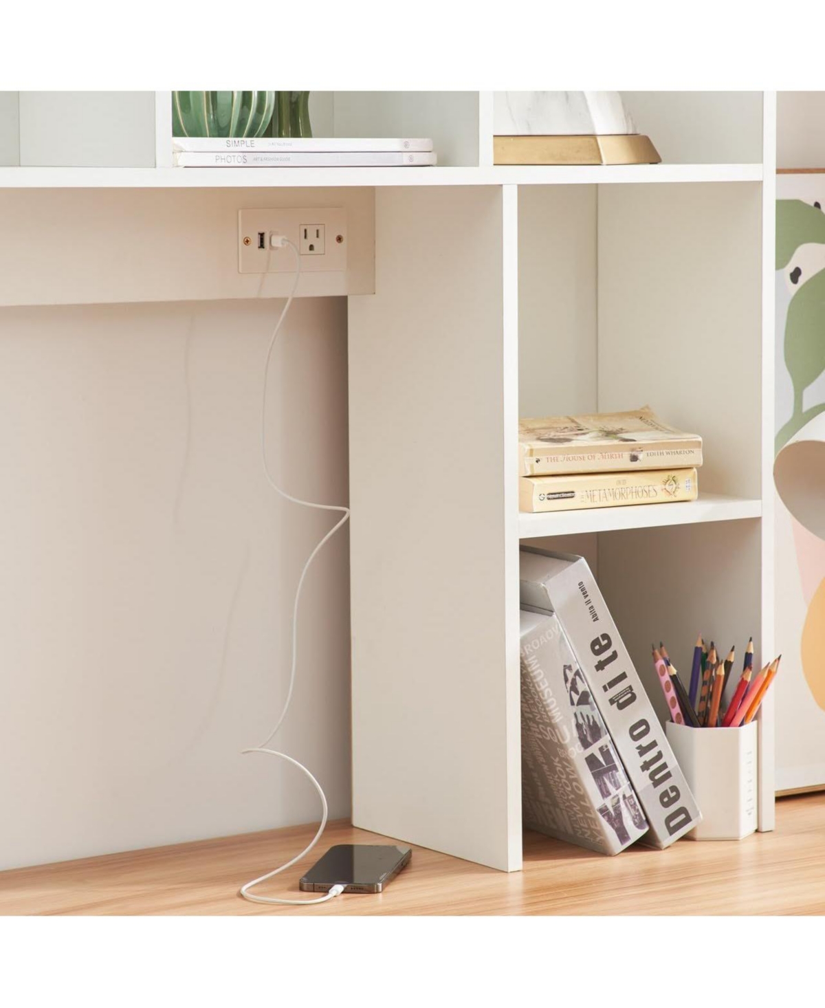 DormCo Classic Dorm Desk Bookshelf with Outlet