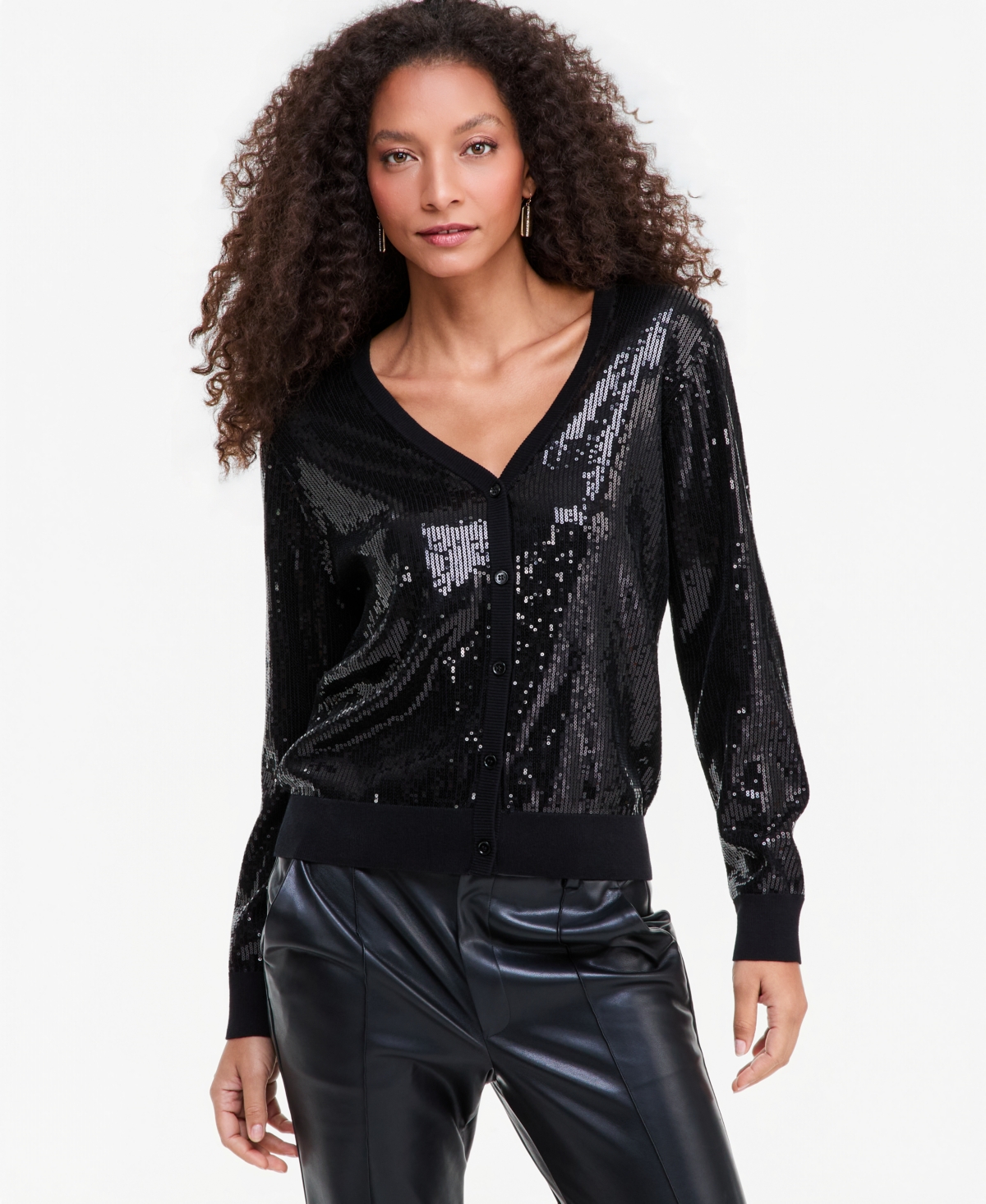 I.n.c. International Concepts Women's Sequin V-Neck Cardigan, Macy's Exclusive