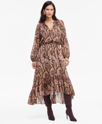Women's Long-Sleeve Printed High-Low Dress