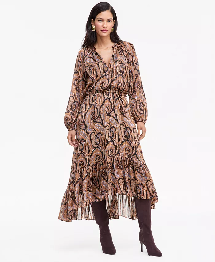 Women's Long-Sleeve Printed High-Low Dress