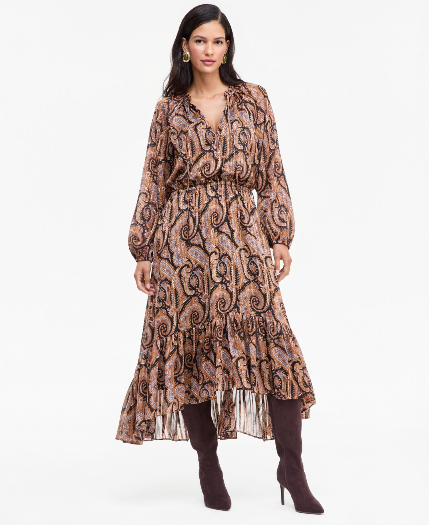 Women's Long-Sleeve Printed High-Low Dress