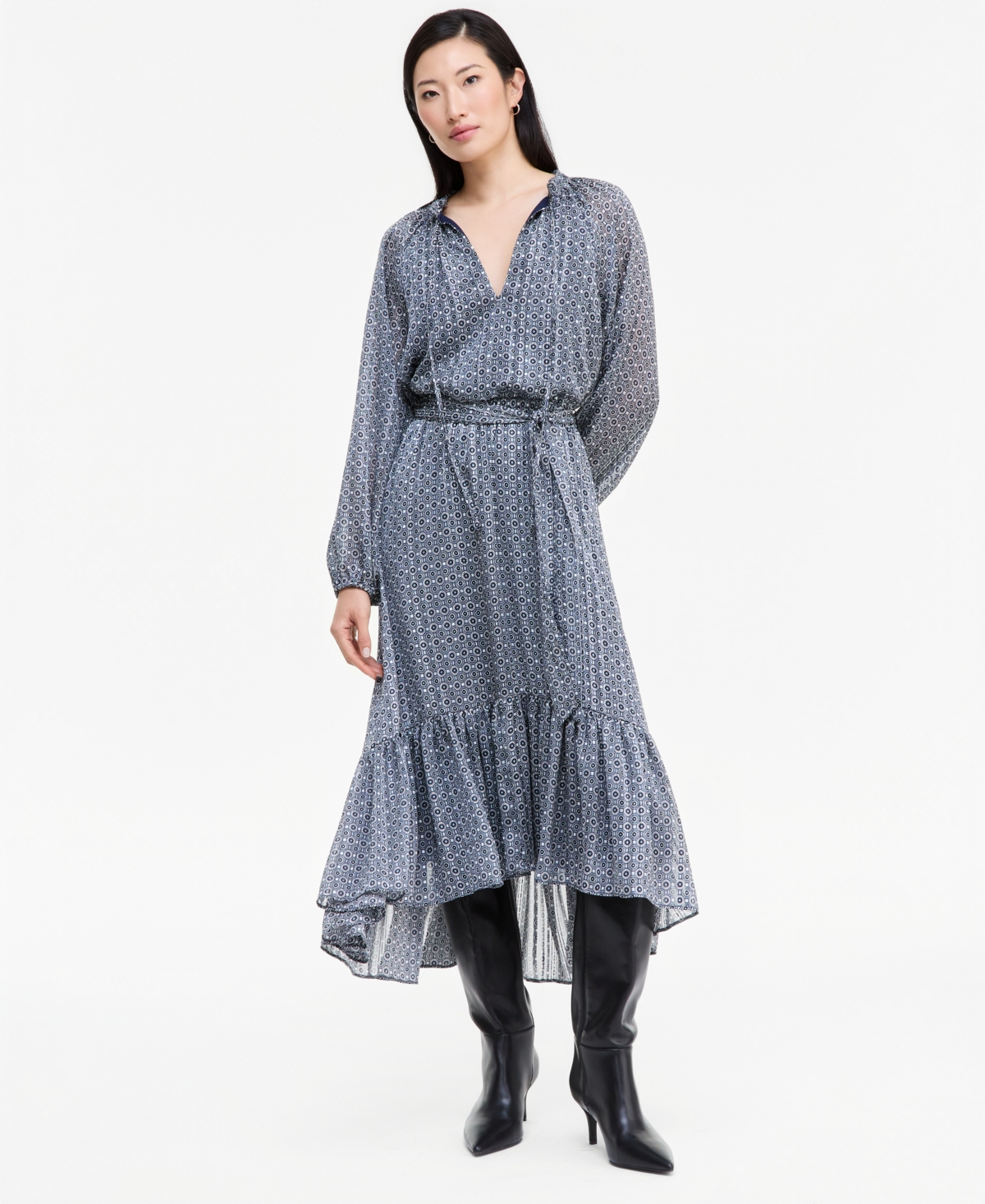 I.n.c. International Concepts Women's Long-Sleeve Printed High-Low Dress, Macy's Exclusive