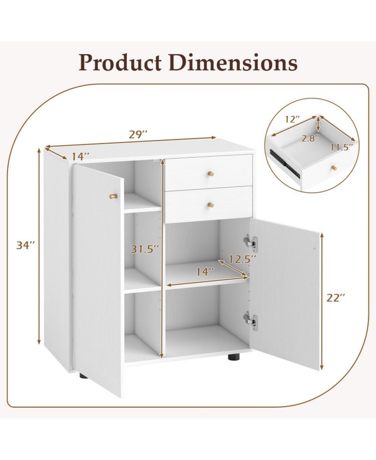 Sugift Kitchen Sideboard Buffet Cabinet Coffee Bar with 2 Drawers 2 Doors and 3 Adjustable Shelves