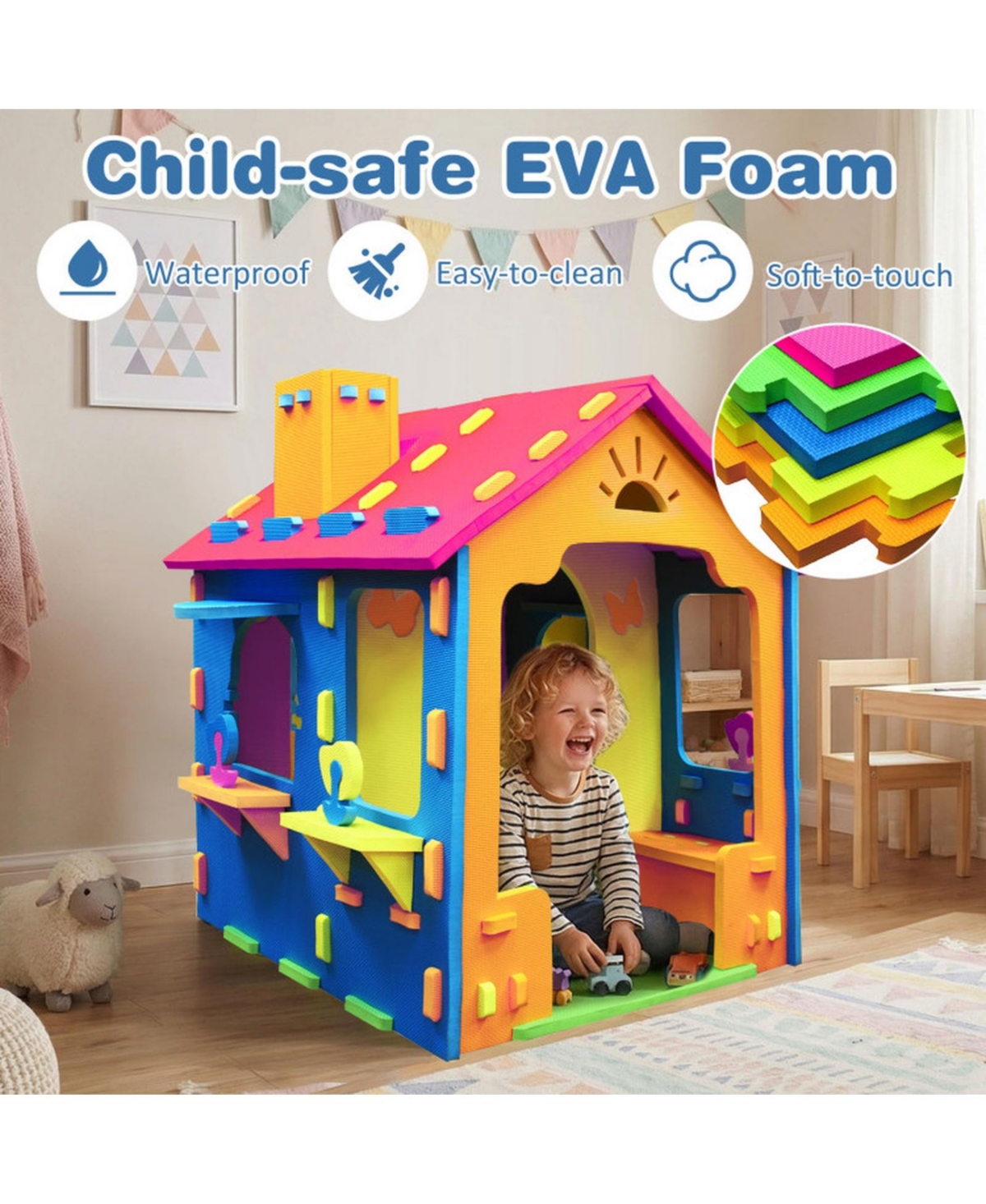 Hongge Cottage Soft Eva-Foam Peek-a-Boo Windows Playhouse, Ages 18 Months+