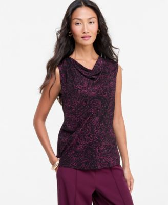 Women's Paisley Sleeveless Cowl Neck Blouse