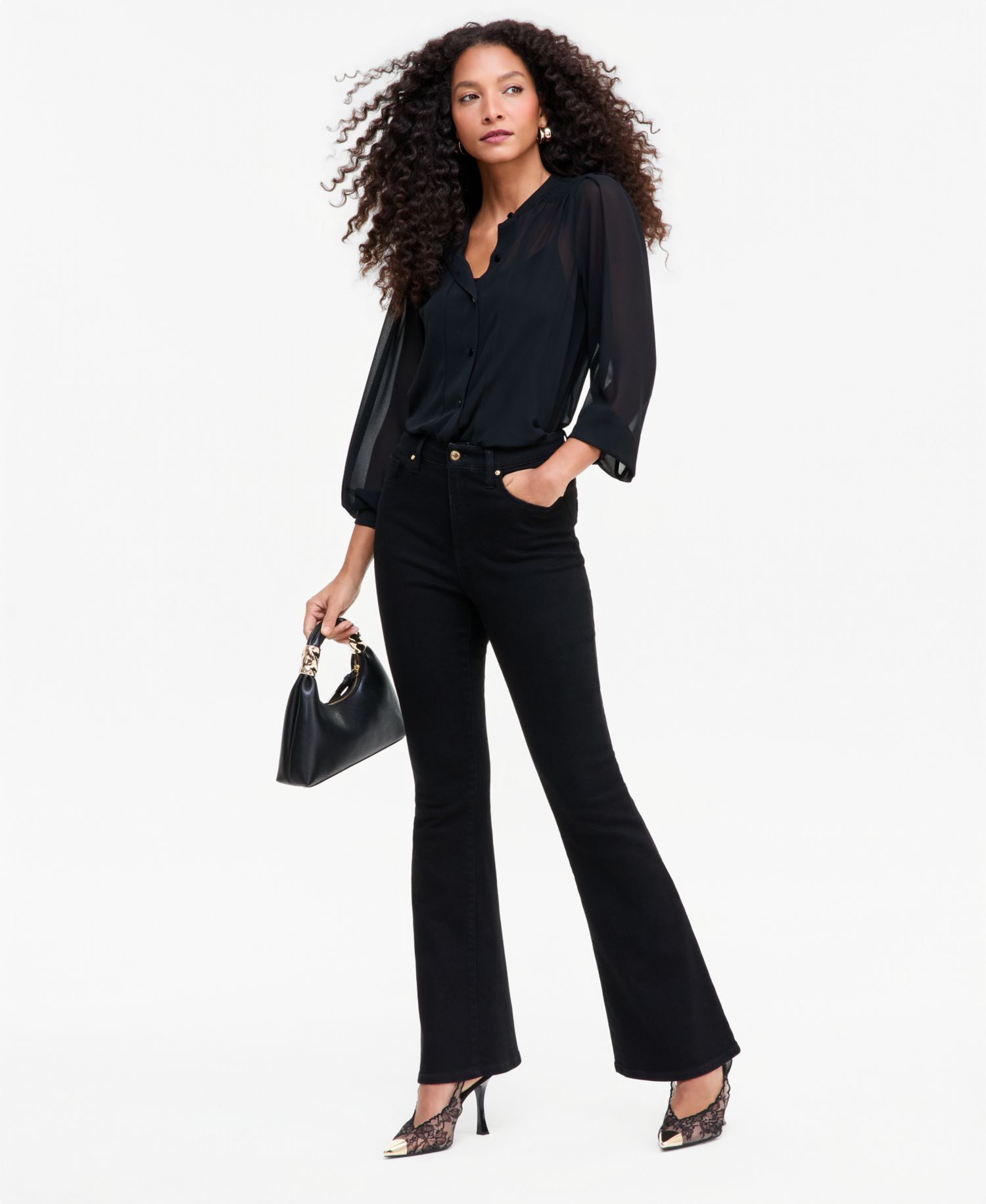 Women's Long Sleeve Sheer Button-Front Blouse