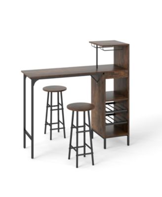 3-Piece Bar Table and Chairs Set with 6-Bottle Wine Rack
