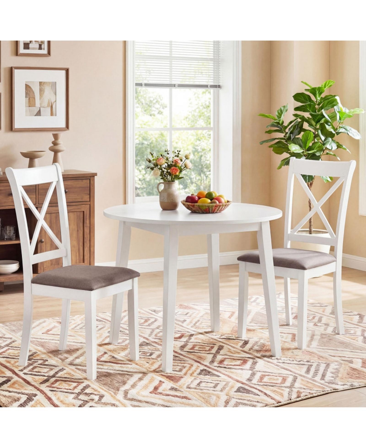 Sugift Set of 2 Rubber Wood Dining Chairs with Comfortable Backrest and Padded Seat