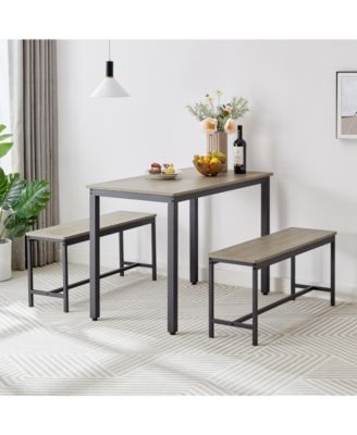 3 Piece Dining Bar Table Set, with 2 Dining Benches, Kitchen Table