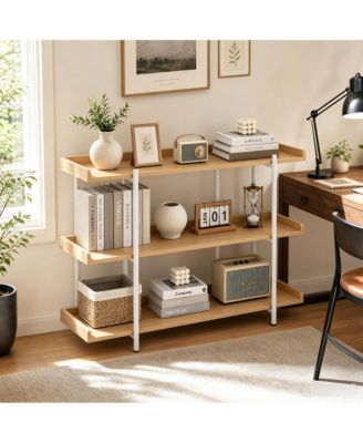 3 Tier Console Table, Rustic Farmhouse Sofa Table with Edge Guard, Industrial Entryway Table with Wood Shelves, 6 Legs