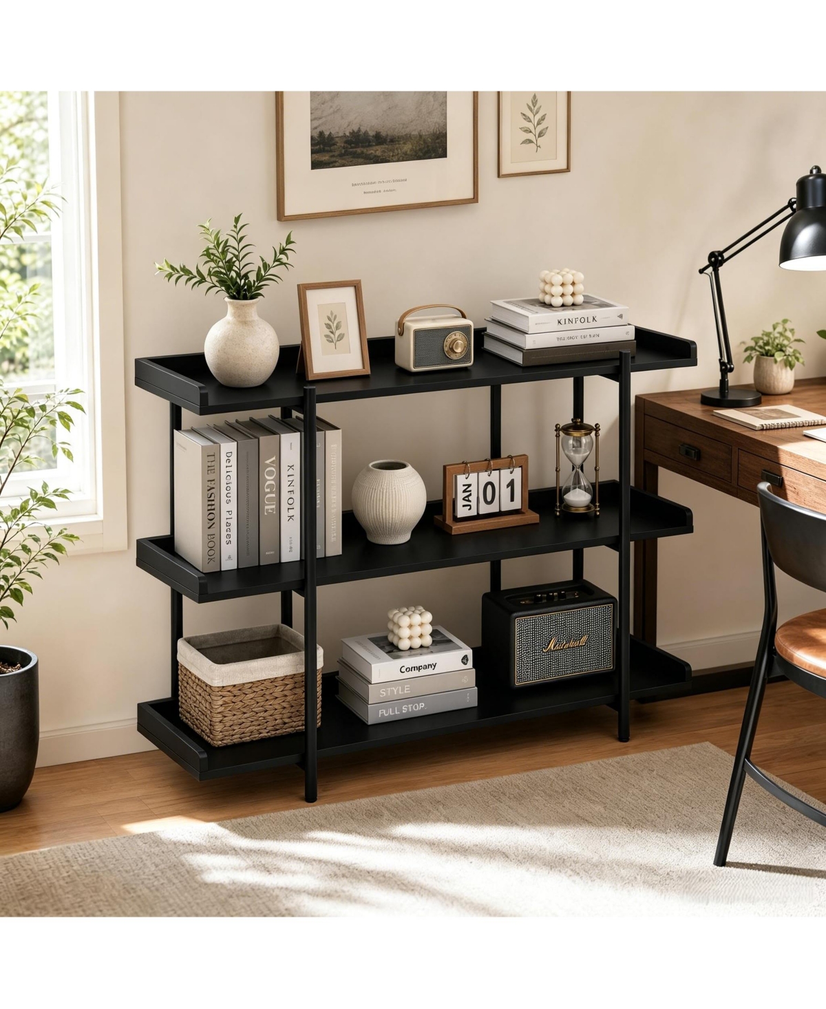 homfan 3 Tier Console Table, Rustic Farmhouse Sofa Table with Edge Guard, Industrial Entryway Wood Shelves, 6 Legs