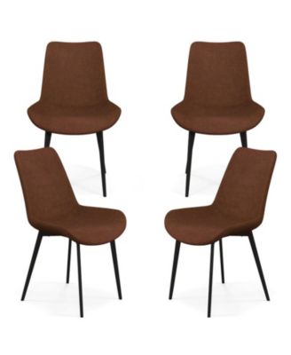 Set of 4 Upholstered Dining Chairs with Metal Legs and Padded Backs