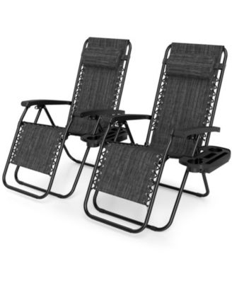 Set of 2 Portable Zero Gravity Chairs with Cup Holder Trays and Backrest