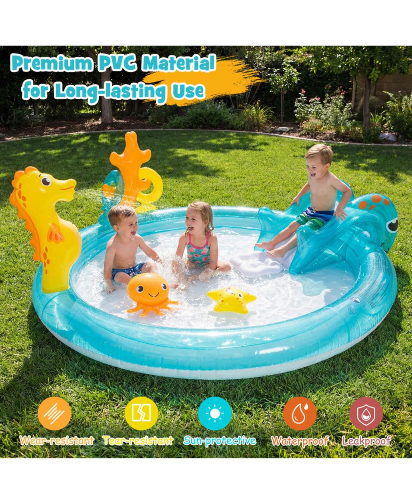 Детские игрушки SUGIFT Kids Inflatable Water Park 70" x 62" x 26.5", PVC with Slide, Sprinkler & Ring-Toss Game Play Center, Ages 2-6, цвет: Open Miscellaneous — фото 7