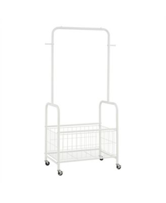 3-in-1 Rolling Metal Clothes Rack with Hanging Rod Storage Basket and 2 Side Hooks
