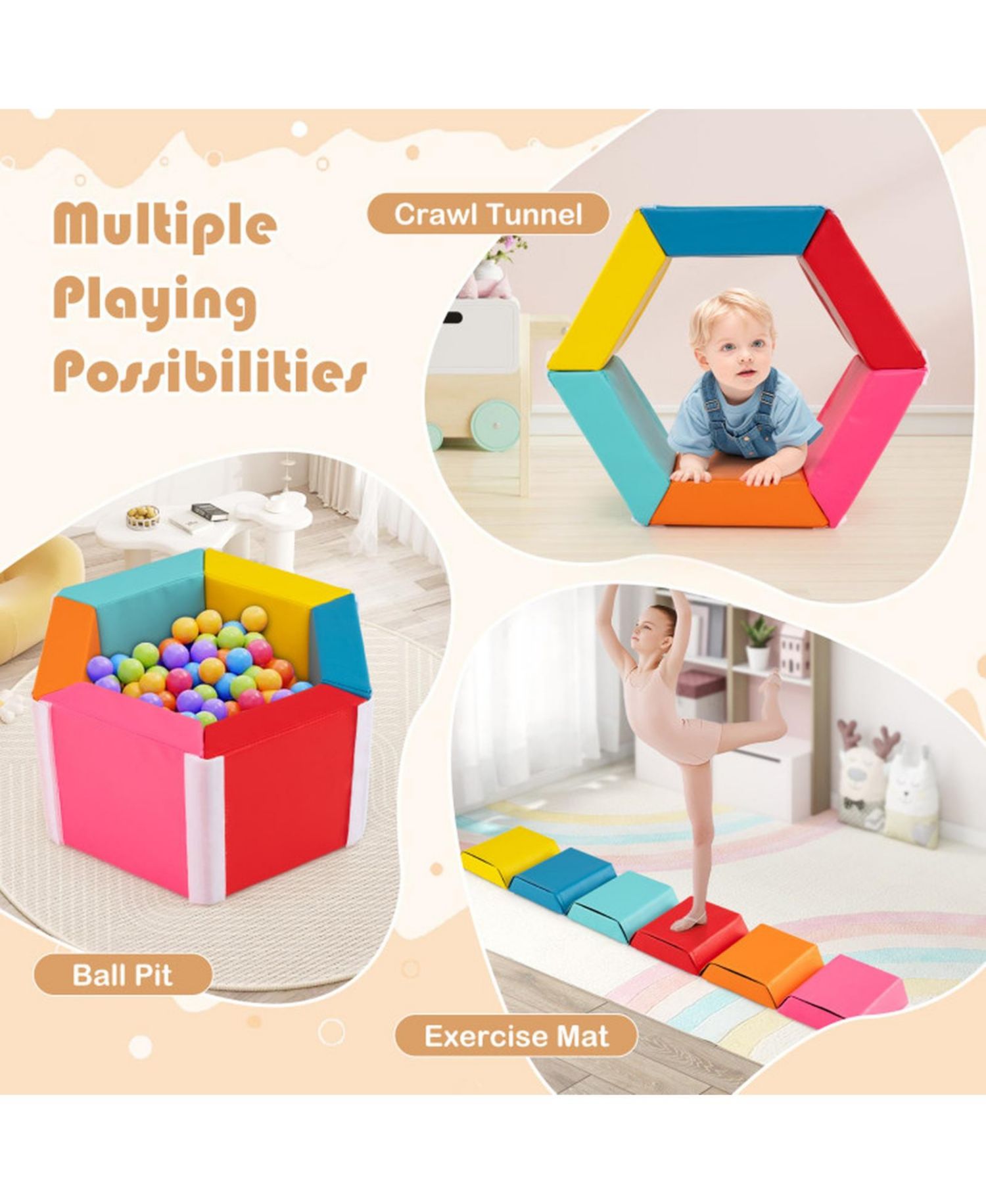 Baby Convertible Hexagon Foam Playmat, 6-Block Set