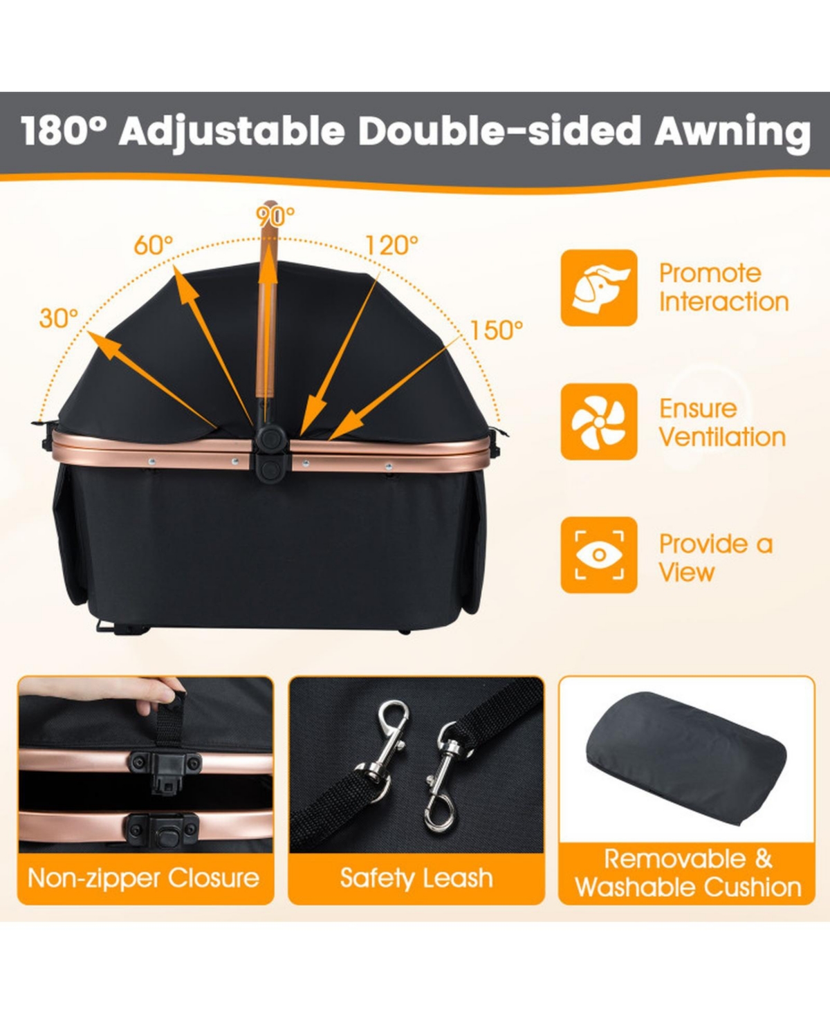 Hongge Aluminum Frame 3-in-1 Pet Stroller for Pets up to 55 lbs