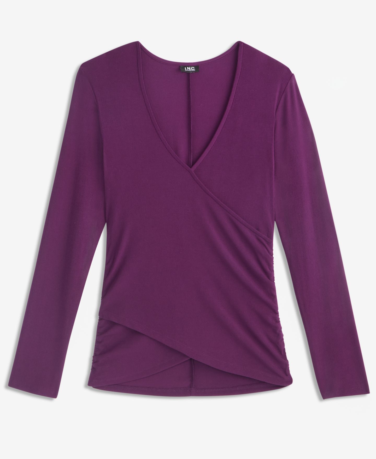 Женский топ I.N.C. International Concepts Long-Sleeve V-Neck Side-Ruching Wrap Top, цвет: Ягодный винный — фото 6
