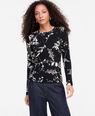 Women's Floral-Print Long-Sleeve Crewneck Top