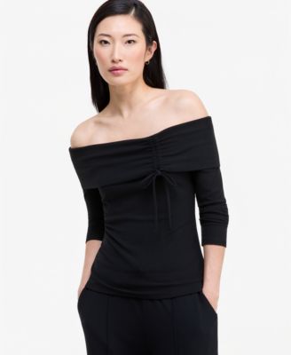 Women's Off-the-Shoulder Rib-Knit Long-Sleeve Top