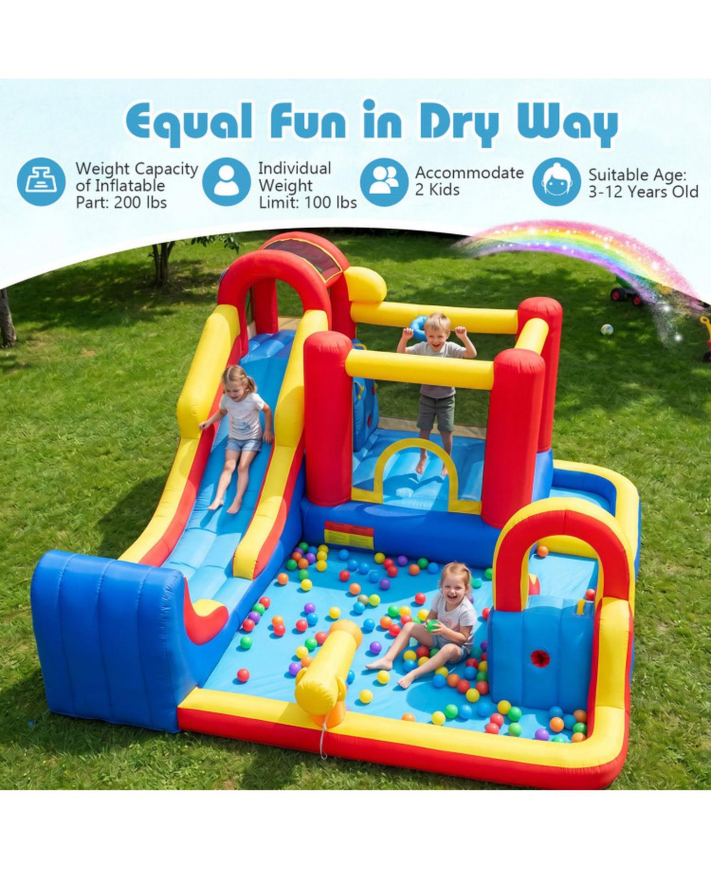 Детские игрушки HONGGE 7-in-1 Outdoor Bounce House with Dual Slides & 680W Blower, Accommodates 2 Kids, Ages 3-12, цвет: Красный / Жёлтый — фото 8