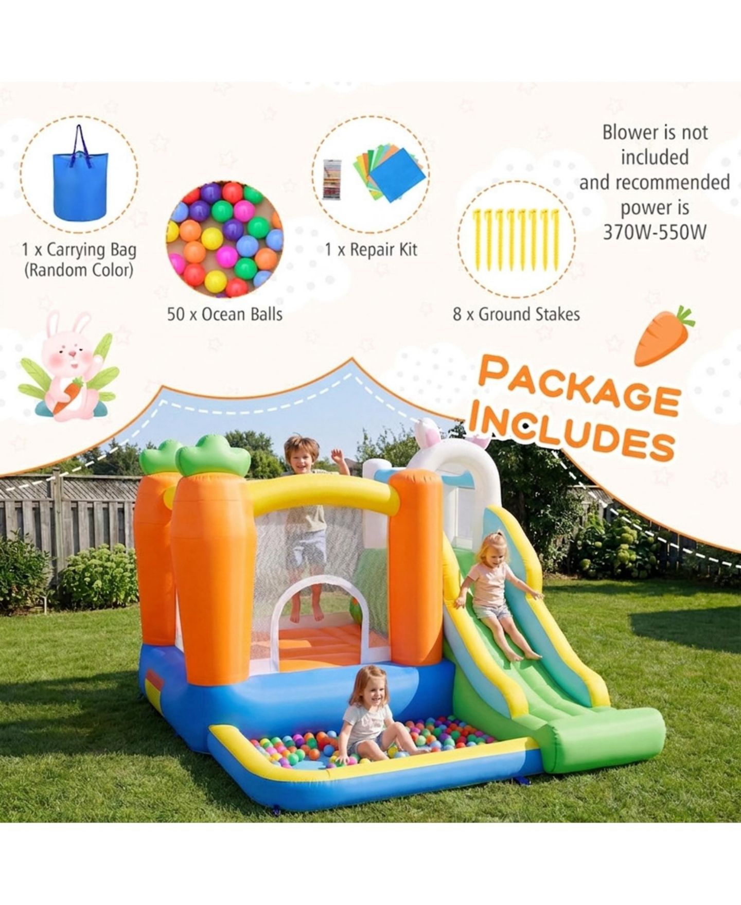 Детские игрушки HONGGE Inflatable Kids' Bounce House with Climbing Wall and Ball Pit, 420D Oxford Cloth, with Carrying Bag, Ages 3-12, цвет: Оранжевый / Синий — фото 8
