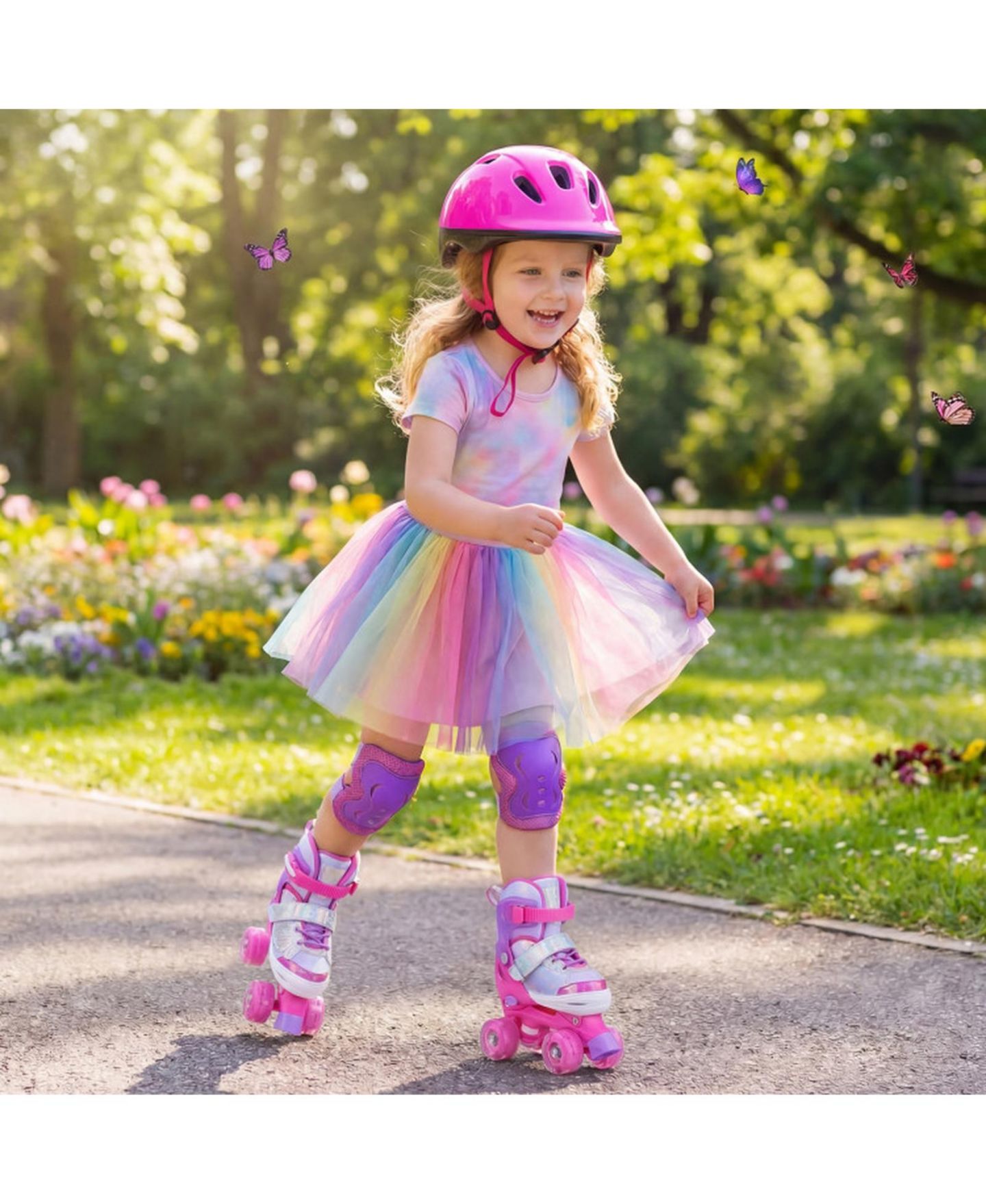 Детские игрушки HONGGE Light-Up Wheels Adjustable Reinforced Brake Roller Skates, Sizes 11C-1, Ages 5-7, цвет: Розовый — фото 3