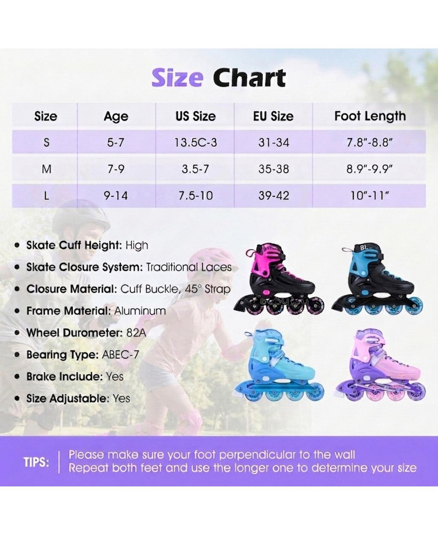 Детские игрушки HONGGE Light-Up Aluminum Adjustable Inline Skates, Ages 9-14, цвет: Фиолетовый — фото 3