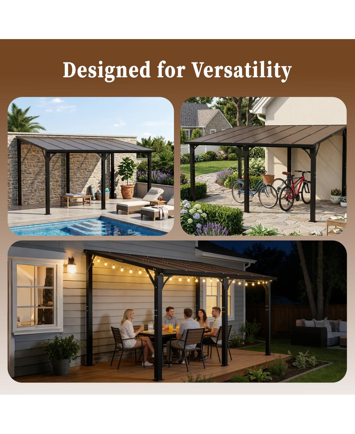 Asagikoiai 9x13 Ft Hardtop Gazebo, Aluminum Patio Pergola with Polycarbonate Roof