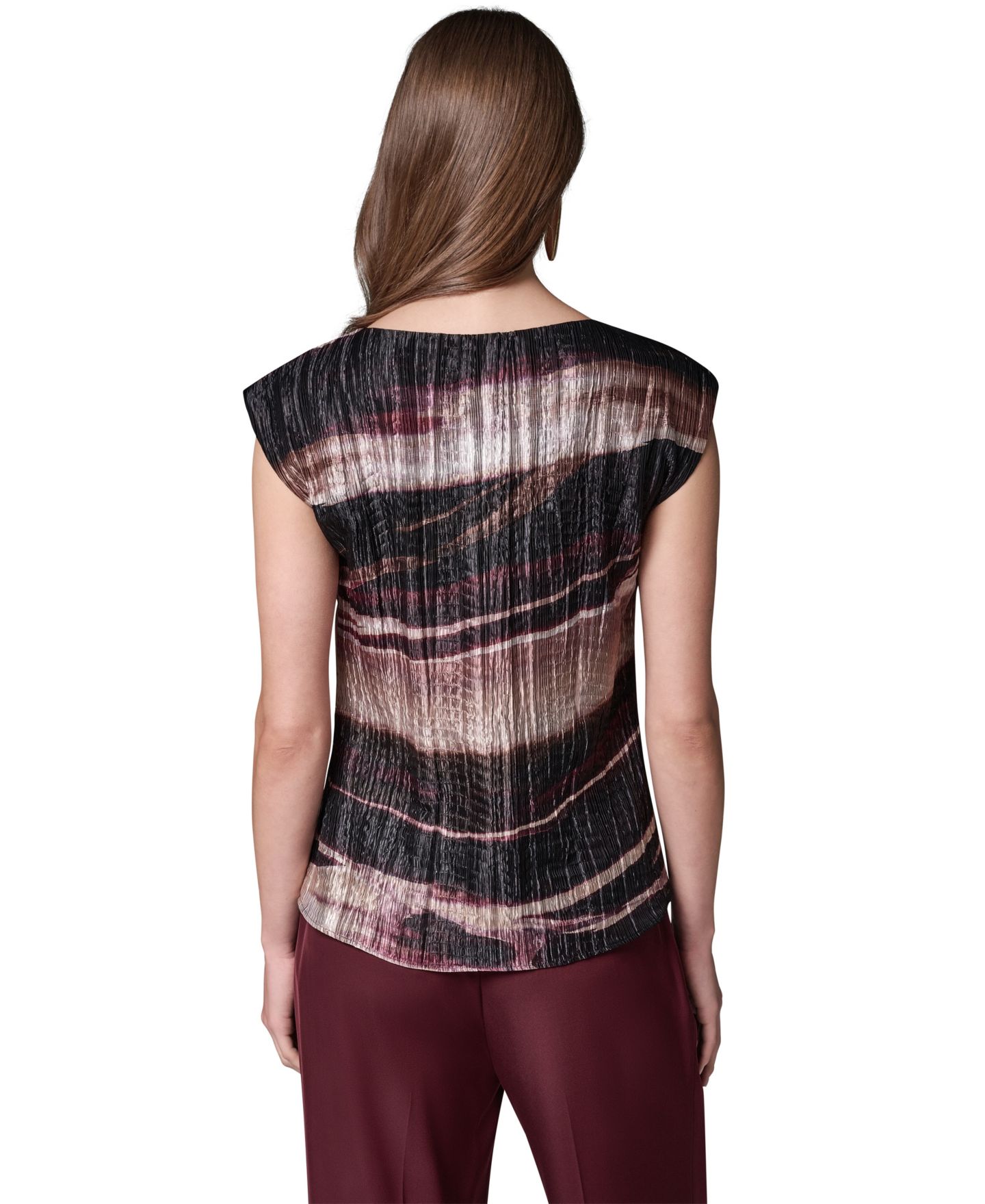 Женская блузка Donna Karan New York Petite Sleeveless Boat-Neck Striped Blouse, цвет: Чёрный вишнёвый / Верблюжий разноцветный — фото 7
